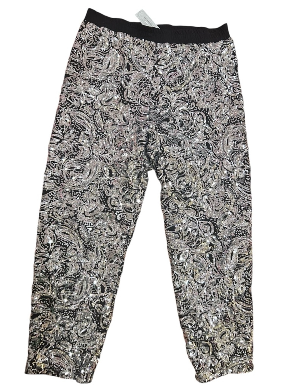 Anthropologie Sequin Jogger Pants Black Silver Party pants - Picture 5 of 6